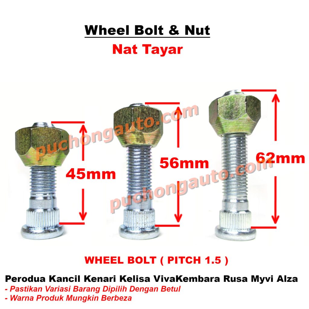 Skru Nat Tayar Wheel Bolt And Nut For Perodua Kancil Kenari Kelisa Viva Kembara Rusa Myvi Alza
